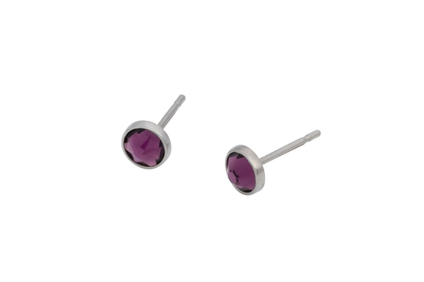 Amethyst Swarovski Crystal Bezel (Pure Titanium Stud Earrings)