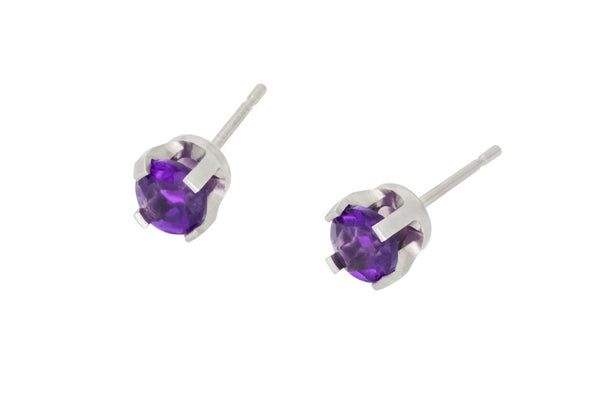 Pure Titanium Earrings Amethyst Facet Cut Hypoallergenic Nickel Free Studs