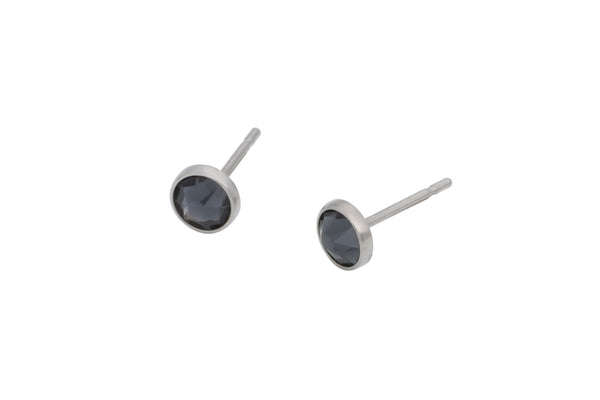 Graphite Grey Silver Crystal Pure Titanium Stud Earrings