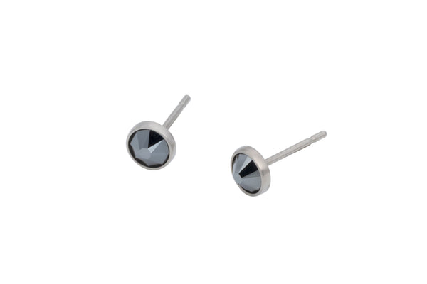 Jet Hematite Crystal Pure Titanium Stud Earrings