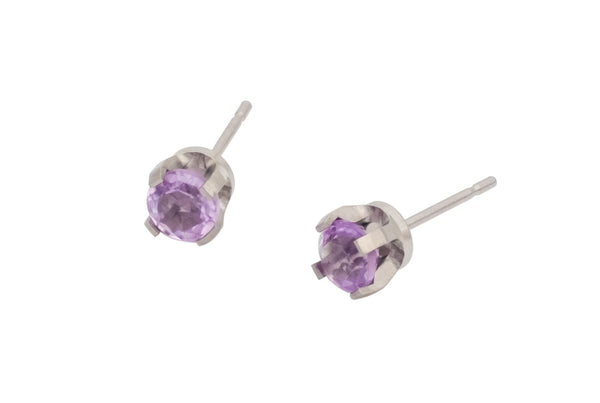 Pure Titanium Earrings Light Amethyst Facet Cut Hypoallergenic Nickel Free Studs