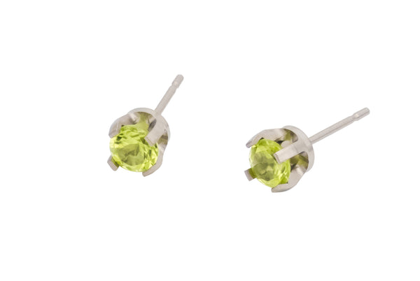 Pure Titanium Earrings Peridot Facet Cut Hypoallergenic Nickel Free Studs