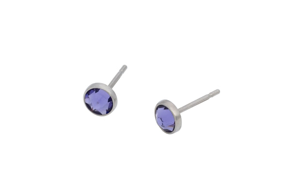 Tanzanite Crystal Bezels (Pure Titanium Posts for Sensitive Ears)