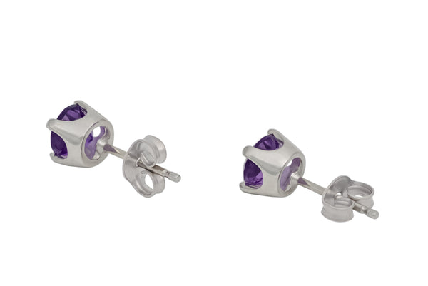Amethyst Faceted Gemstone Argentium Silver Stud Earrings