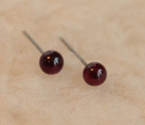 Garnet Gemstone, Med (Niobium, Titanium, or Surgical Steel Stud Earrings) - Pretty Sensitive Ears