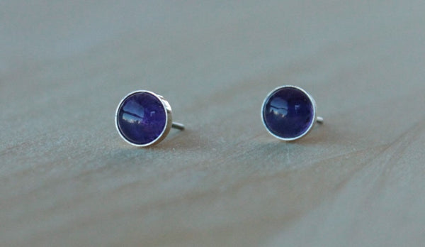 Amethyst Bezel Gemstones, Large (Niobium or Titanium Post Earrings) - Pretty Sensitive Ears