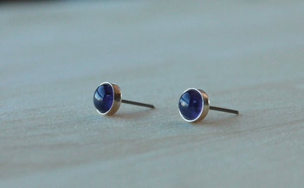 Amethyst Bezel Gemstones, Large (Niobium or Titanium Post Earrings) - Pretty Sensitive Ears