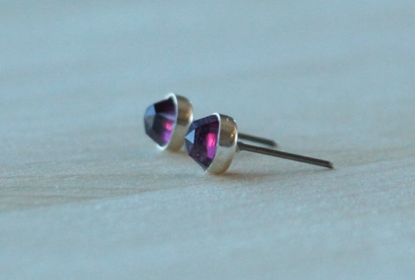 Rose Cut Rhodolite Garnet Bezel Gemstones, Large (Niobium or Titanium Post Earrings) - Pretty Sensitive Ears
