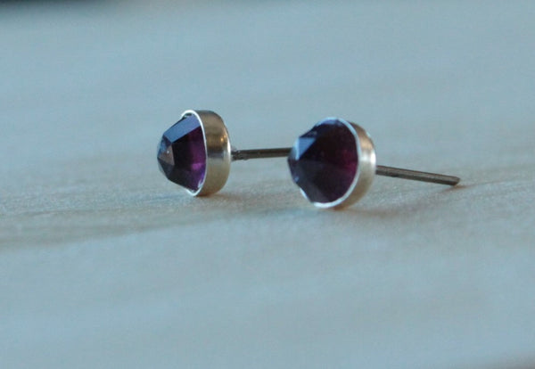 Rose Cut Rhodolite Garnet Bezel Gemstones, Large (Niobium or Titanium Post Earrings) - Pretty Sensitive Ears