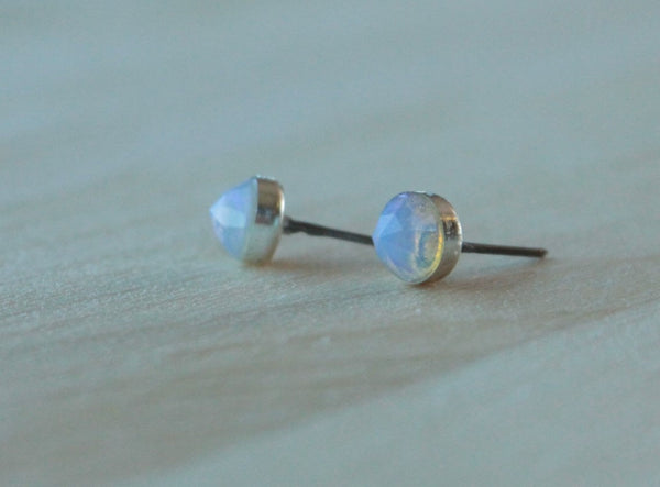 Rose Cut Ethiopian Opal Bezel Gemstones, Large (Niobium or Titanium Post Earrings) - Pretty Sensitive Ears