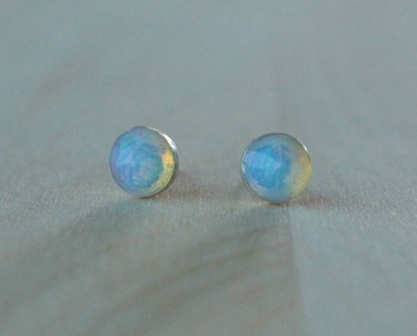 Rose Cut Ethiopian Opal Bezel Gemstones, Large (Niobium or Titanium Post Earrings) - Pretty Sensitive Ears