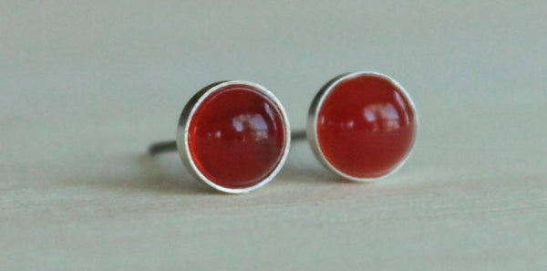 Carnelian Bezel Gemstones, Large (Niobium or Titanium Stud Earrings) - Pretty Sensitive Ears