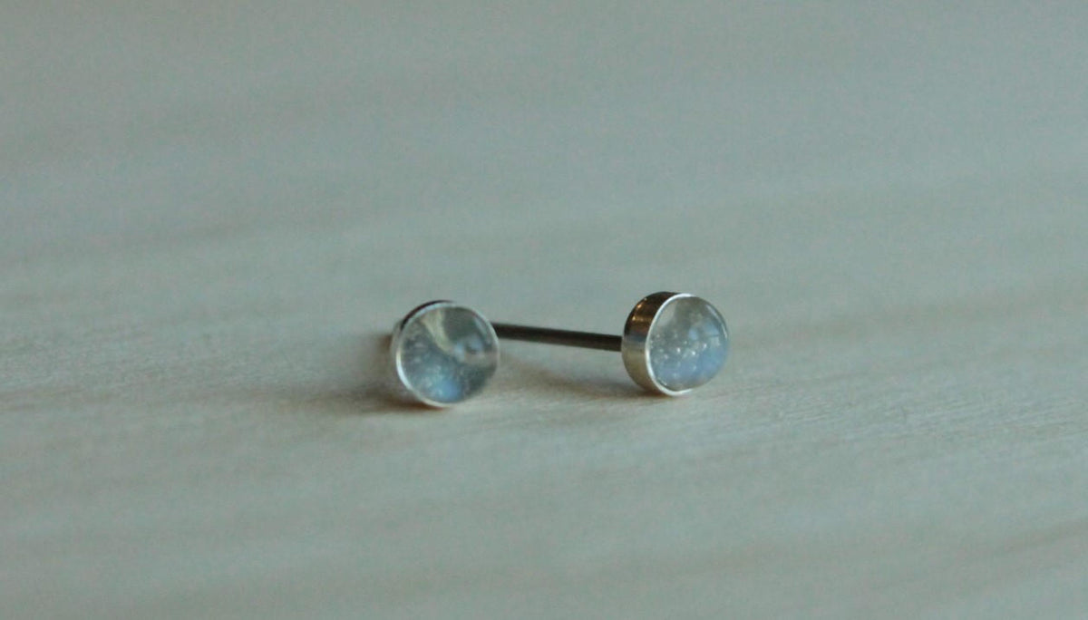 Titanium Stud Earrings Nephrite Jade Gemstone / 5mm Cabochon 