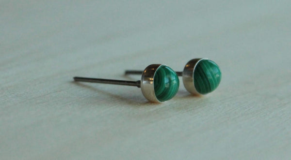 Malachite Bezel Gemstones, Med (Niobium or Titanium Post Earrings) - Pretty Sensitive Ears