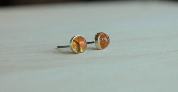 Citrine Bezel Gemstones, Large (Niobium or Titanium Post Earrings) - Pretty Sensitive Ears