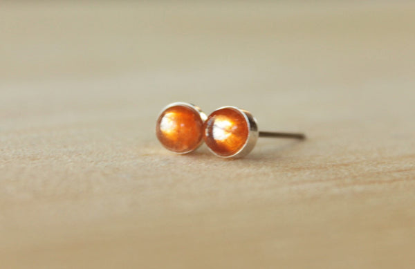 Sunstone Bezel Gemstone Med (Niobium or Titanium Post Earrings) - Pretty Sensitive Ears