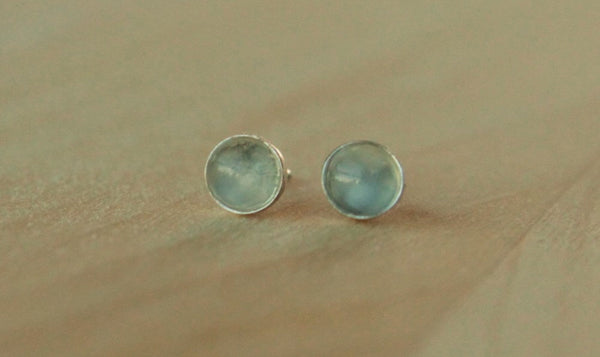 Catseye Moonstone Bezel Gemstones, Med (Niobium or Titanium Post Earrings) - Pretty Sensitive Ears