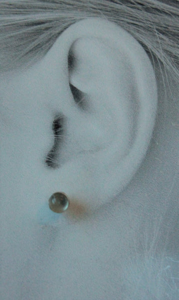 Catseye Moonstone Bezel Gemstones, Med (Niobium or Titanium Post Earrings) - Pretty Sensitive Ears