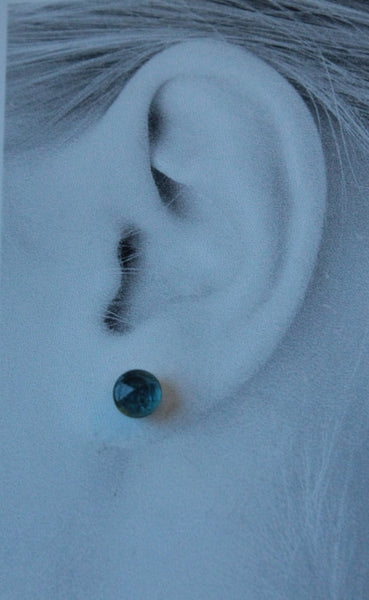Rose Cut London Blue Topaz Bezel Gemstones, Large (Niobium or Titanium Post Earrings) - Pretty Sensitive Ears