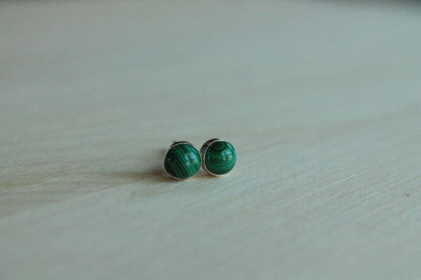 Malachite Bezel Gemstones, Med (Niobium or Titanium Post Earrings) - Pretty Sensitive Ears