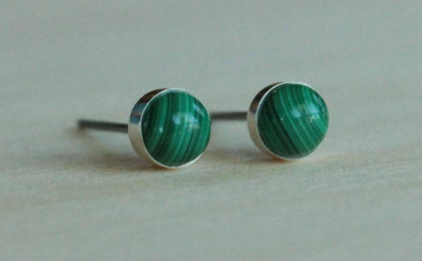 Malachite Bezel Gemstones, Med (Niobium or Titanium Post Earrings) - Pretty Sensitive Ears