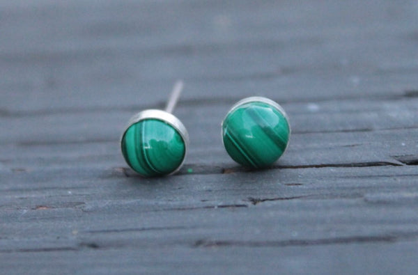Malachite Bezel Gemstones, Large (Niobium or Titanium Stud Earrings) - Pretty Sensitive Ears