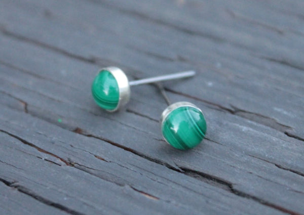Malachite Bezel Gemstones, Large (Niobium or Titanium Stud Earrings) - Pretty Sensitive Ears