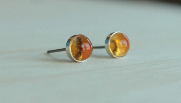 Citrine Bezel Gemstones, Large (Niobium or Titanium Post Earrings) - Pretty Sensitive Ears