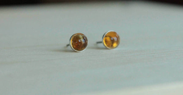 Citrine Bezel Gemstones, Large (Niobium or Titanium Post Earrings) - Pretty Sensitive Ears