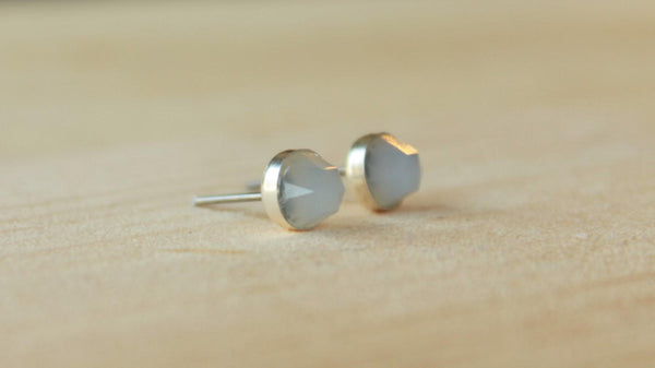 Rose Cut Natural Blue Chalcedony Bezel Gemstones, Large (Niobium or Titanium Post Earrings) - Pretty Sensitive Ears