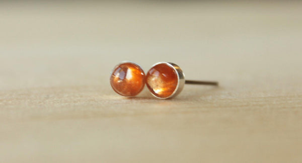 Sunstone Bezel Gemstone Med (Niobium or Titanium Post Earrings) - Pretty Sensitive Ears