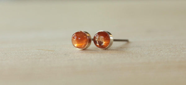 Sunstone Bezel Gemstone Med (Niobium or Titanium Post Earrings) - Pretty Sensitive Ears