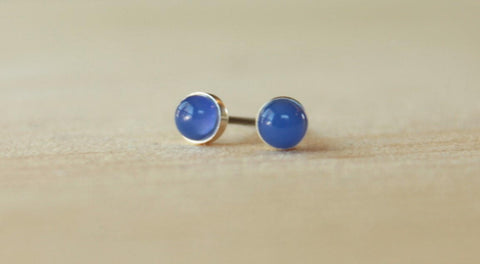 Blue Onyx Bezel Gemstones, Small (Niobium or Titanium Post Earrings) - Pretty Sensitive Ears
