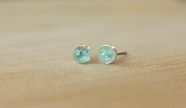 Sky Blue Topaz Bezel Gemstones, Med (Niobium or Titanium Post Earrings) - Pretty Sensitive Ears