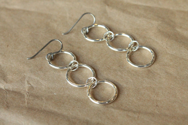 Titanium Earrings Hoops / Hoop Earrings for Sensitive Ears - Triple Chain Silver Plated Hoop Dangle