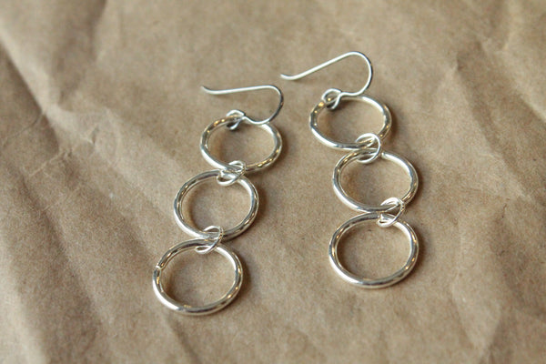 Titanium Earrings Hoops / Hoop Earrings for Sensitive Ears - Triple Chain Silver Plated Hoop Dangle