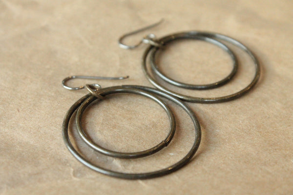 Pure Titanium Earrings / Hypoallergenic Hoop Earrings / Allergy Free Earrings Hoops - Double Bangled Oxidized Gold Hoop Dangle