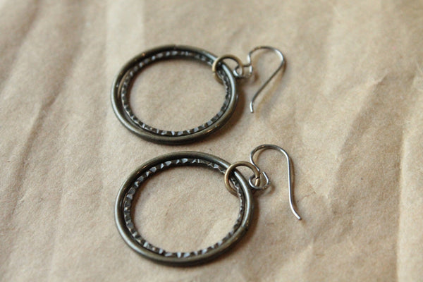Titanium Hoop Earrings / Allergy Free Earrings / Nickel Free Earrings Hoops - Nestled Oxidized Gold Hoop Dangle