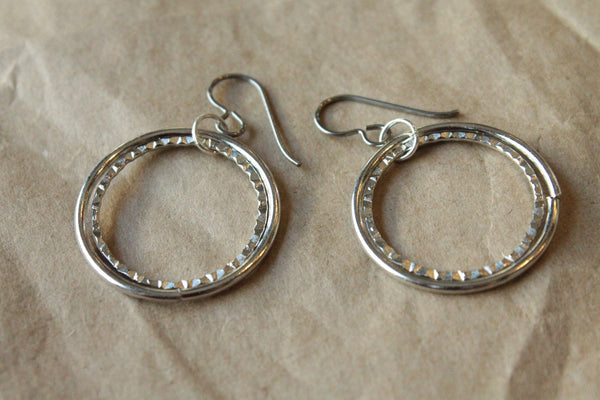 Pure Titanium Earrings / Hypoallergenic Hoop Earrings / Allergy Free Earrings Hoops - Nestled Rhodium Hoop Dangle
