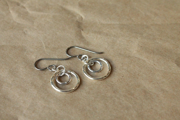 Pure Titanium Earrings / Hypoallergenic Hoop Earrings / Allergy Free Earrings Hoops - Small Double Silver Plated Hoop Dangle