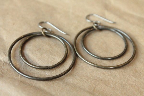 Pure Titanium Earrings / Hypoallergenic Hoop Earrings / Allergy Free Earrings Hoops - Double Bangled Oxidized Gold Hoop Dangle