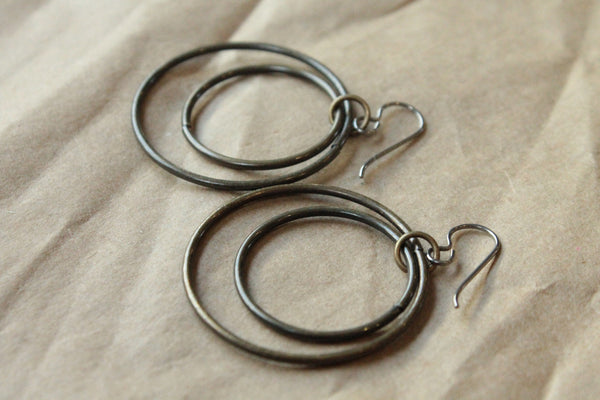Pure Titanium Earrings / Hypoallergenic Hoop Earrings / Allergy Free Earrings Hoops - Double Bangled Oxidized Gold Hoop Dangle