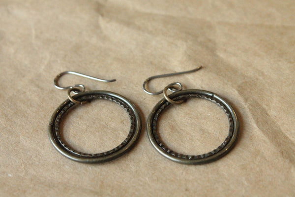 Titanium Hoop Earrings / Allergy Free Earrings / Nickel Free Earrings Hoops - Nestled Oxidized Gold Hoop Dangle