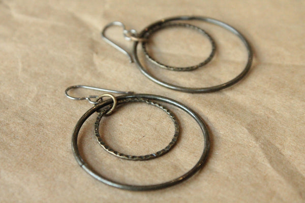 Titanium Earrings Hoops / Hoop Earrings for Sensitive Ears - Inner Texture Oxidized Gold Hoop Dangle