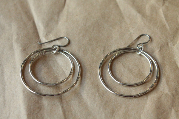 Titanium Earrings Hoops / Hoop Earrings for Sensitive Ears - Double Bangled Rhodium Hoop Dangle