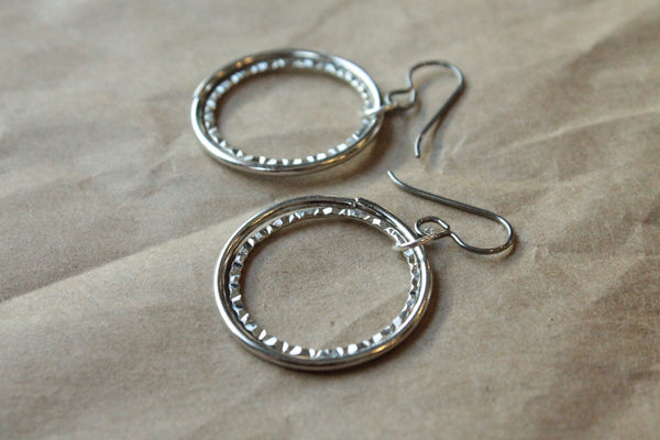 Pure Titanium Earrings / Hypoallergenic Hoop Earrings / Allergy Free Earrings Hoops - Nestled Rhodium Hoop Dangle