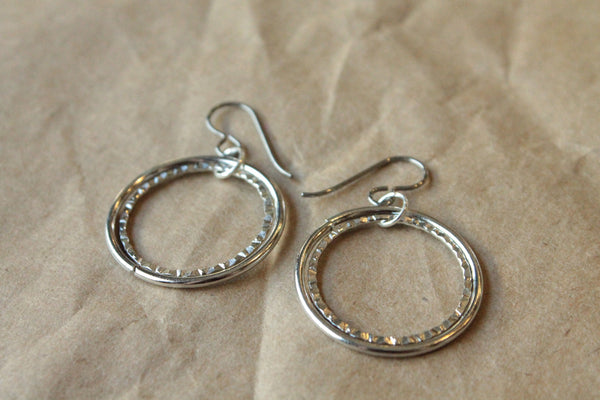 Pure Titanium Earrings / Hypoallergenic Hoop Earrings / Allergy Free Earrings Hoops - Nestled Rhodium Hoop Dangle