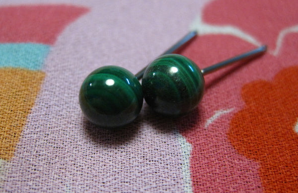 Malachite Gemstones, Large (Niobium, Titanium, or Surgical Steel Stud Earrings) - Pretty Sensitive Ears