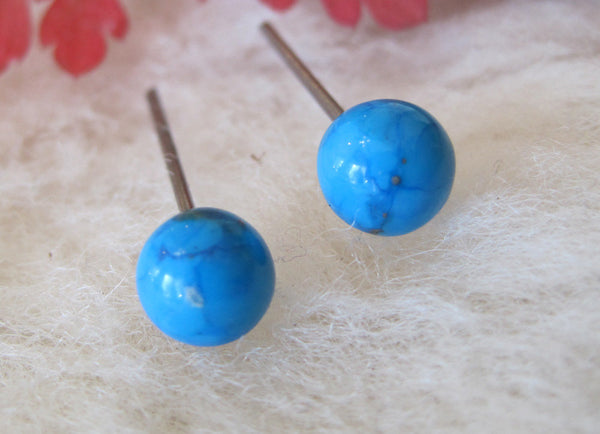 Turquoise Gemstones, Large (Niobium, Titanium, or Surgical Steel Stud Earrings) - Pretty Sensitive Ears