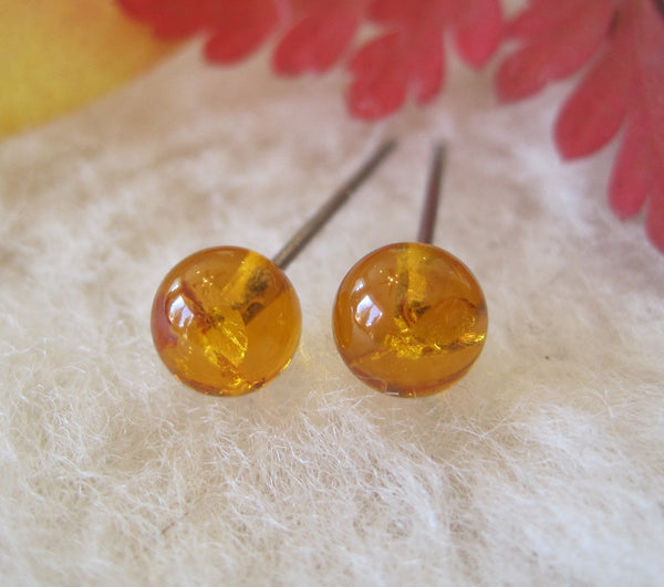 Amber Gemstone, Large (Niobium, Titanium, or Surgical Steel Stud Earrings) - Pretty Sensitive Ears